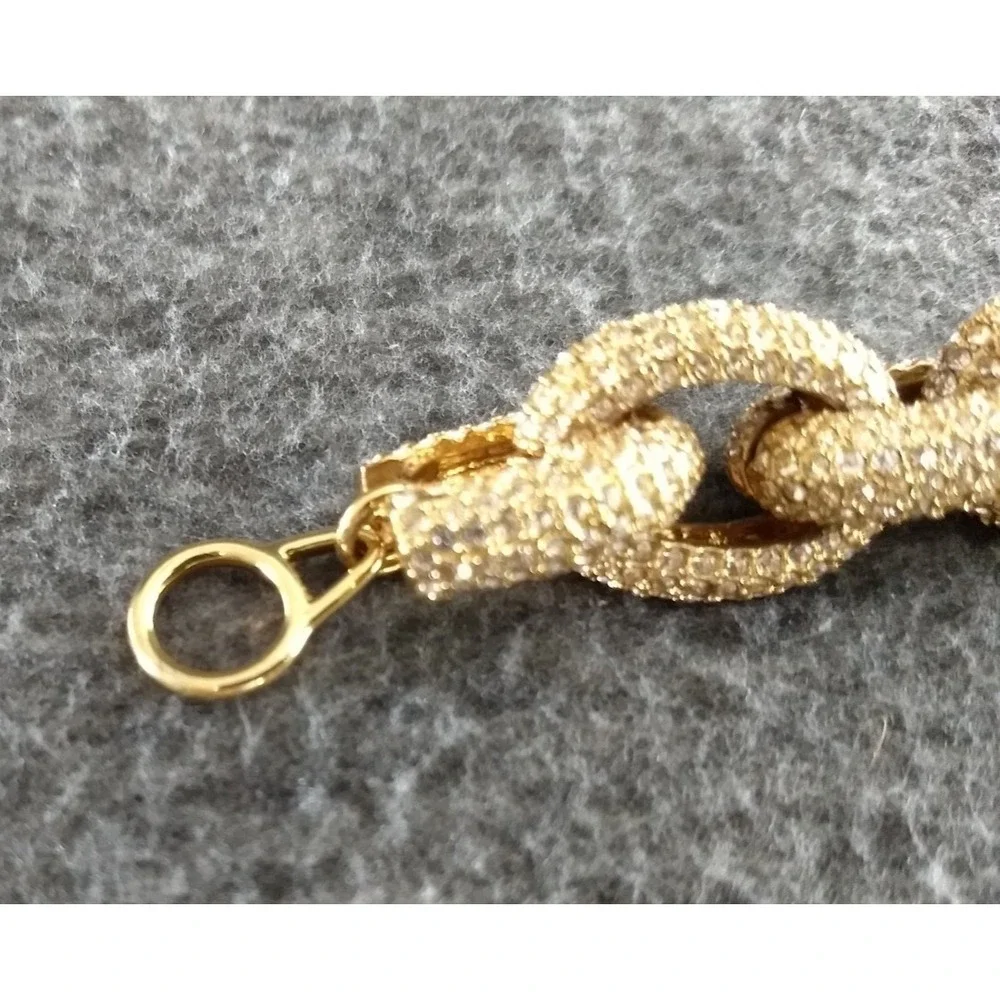 J Crew Pave Crystal‎ Chain Link Bracelet Gold-Tone Chunky Rhinestone Storage NEW